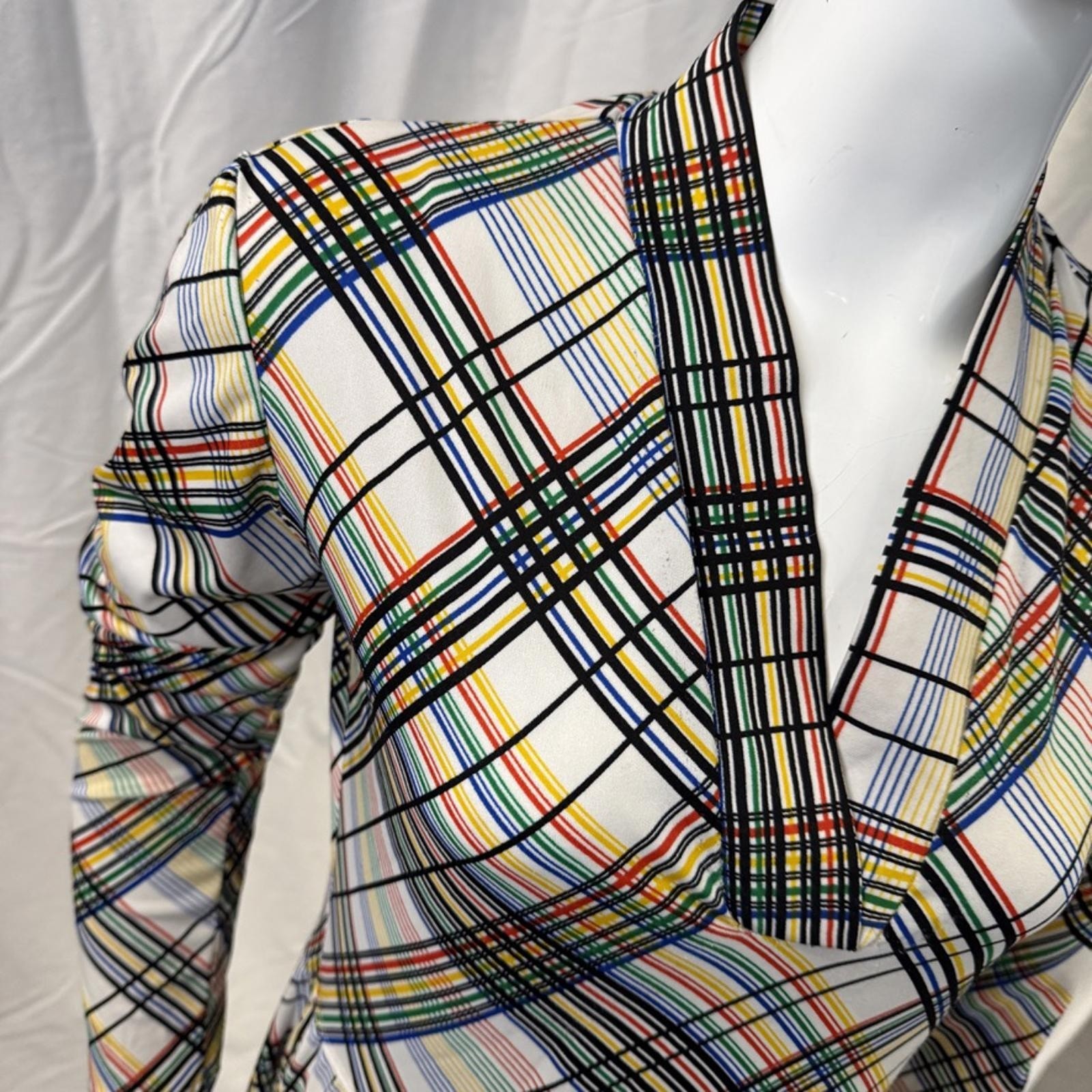 Vintage 1960’s Vera Maxwell Speed Suit White Yellow Green Red Plaid Maxi Dress L