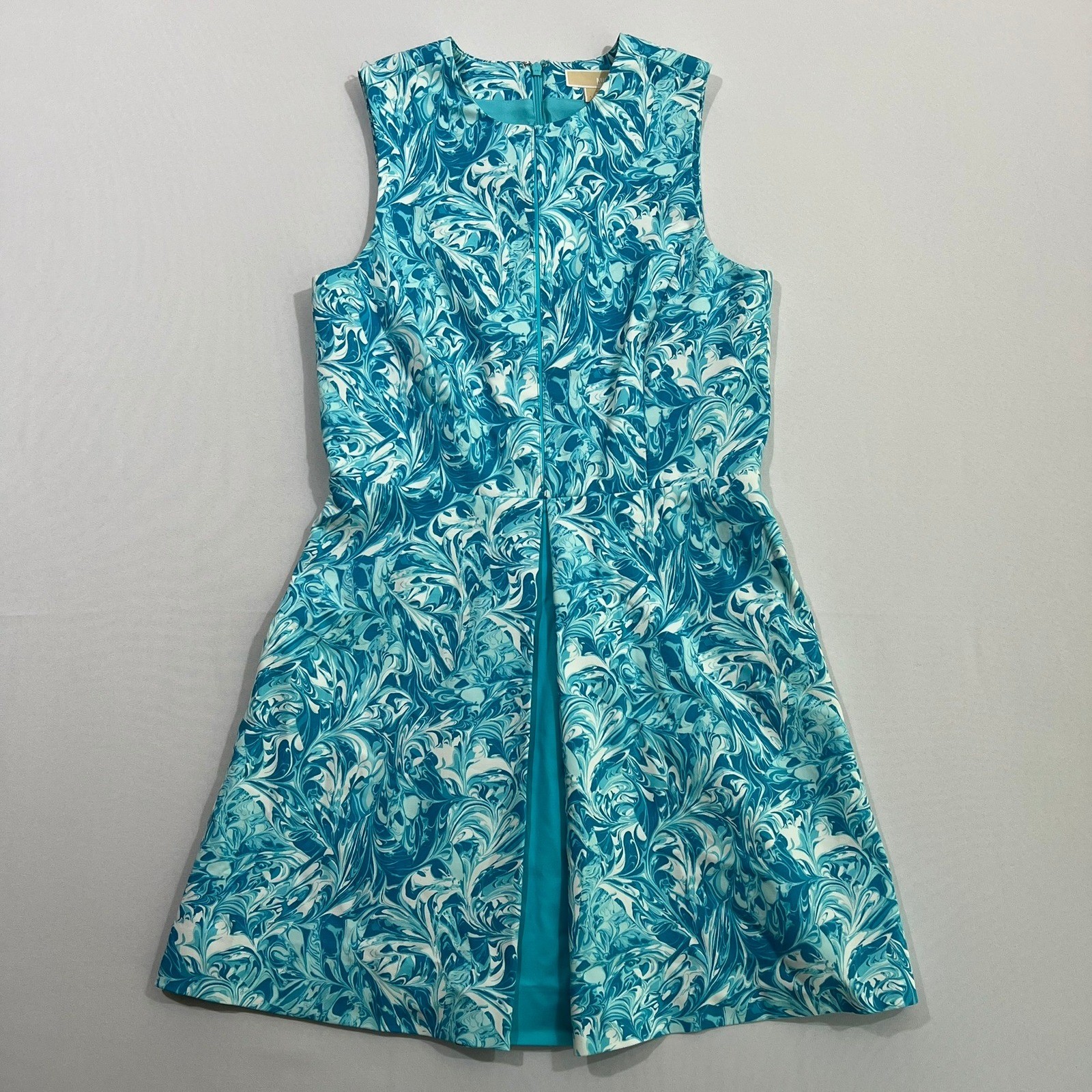 Michael Kors Dress Marble Swirl Print Sleeveless Fit Flare Blue Womens 6P