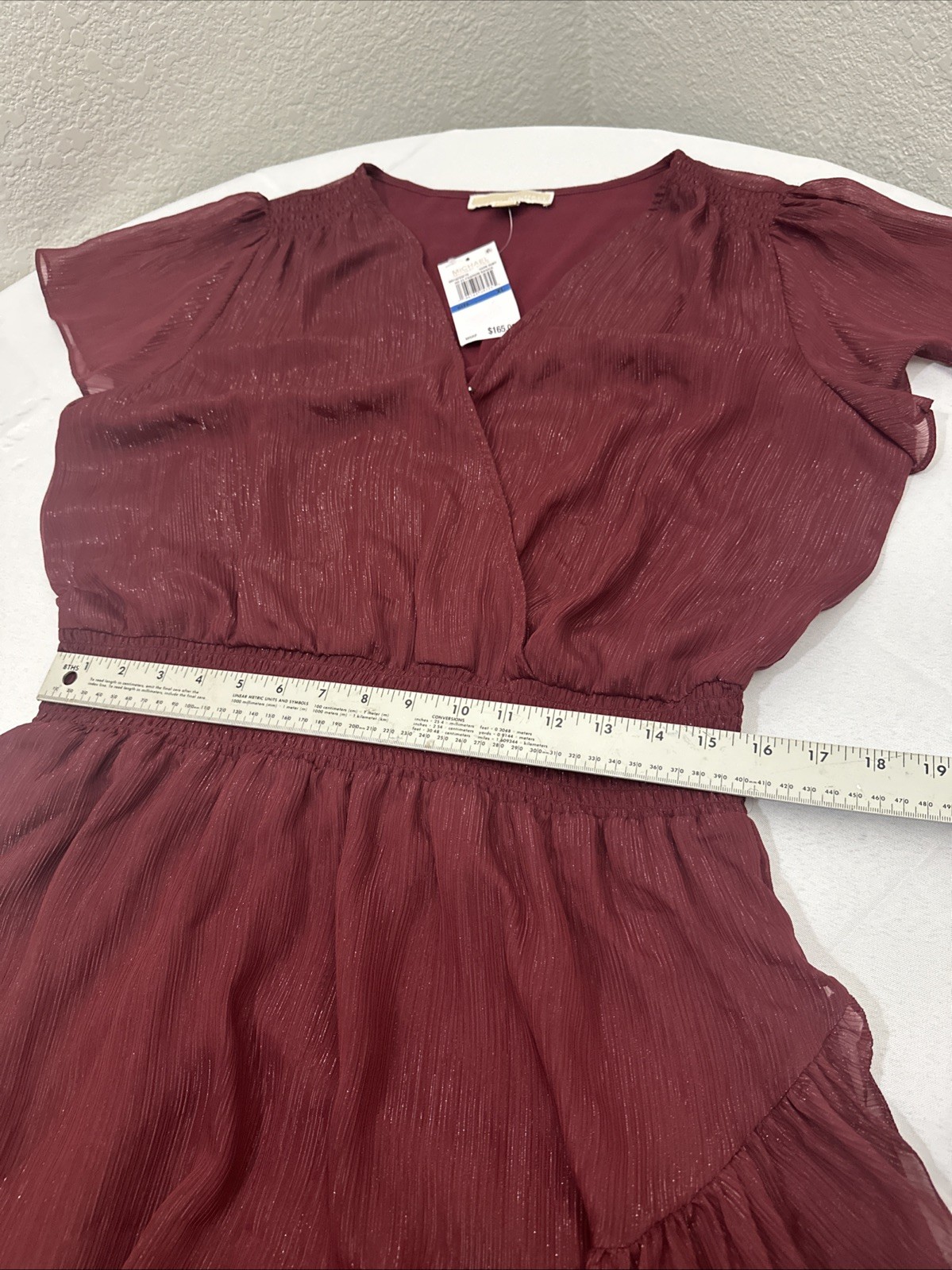 NWT MICHAEL Michael Kors Women’s Shiny Formal Wrap Dress (XL, Dark Ruby) Prom