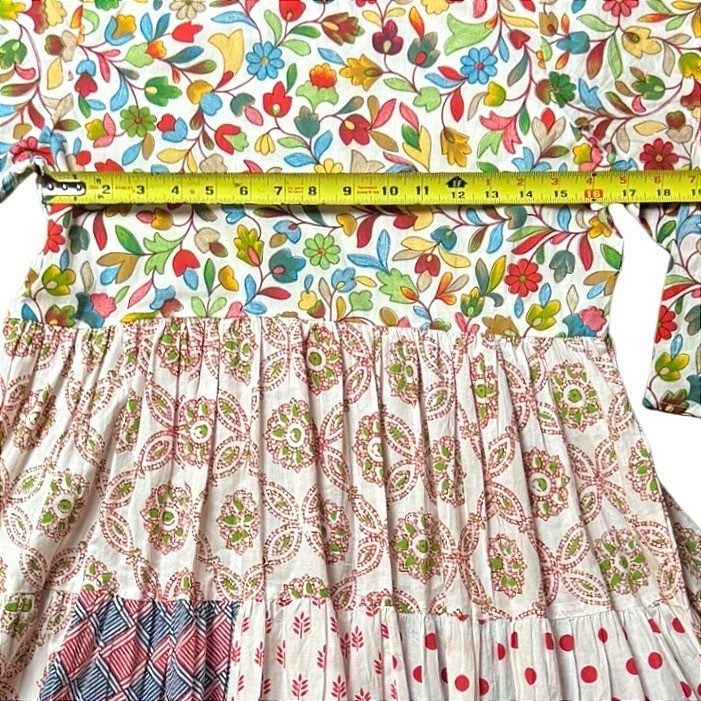 Rhea Multi Pattern Floral Patchwork Cotton Midi Dress Small NWT Boho Handmade