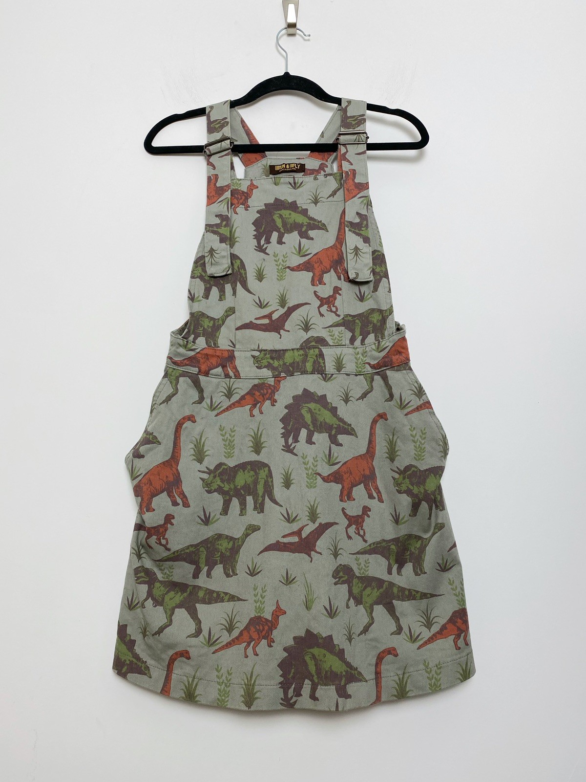 Run & Fly Dinosaur Pinafore Dress UK 12 Grey Dungaree Y2K Festival