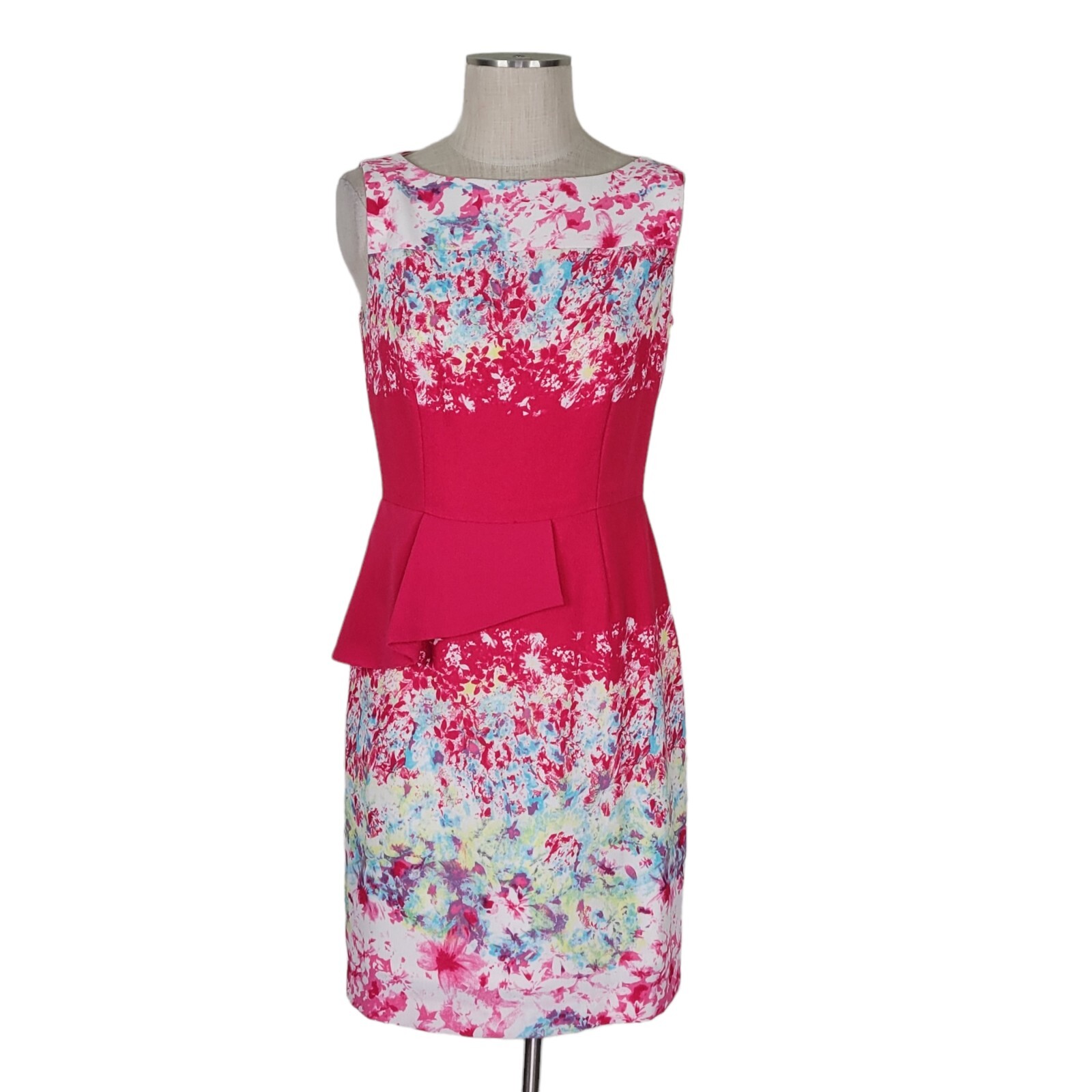 Antonio Melani Peplum Dress Size 6 White Pink Floral Sleeveless Back Zip Lined