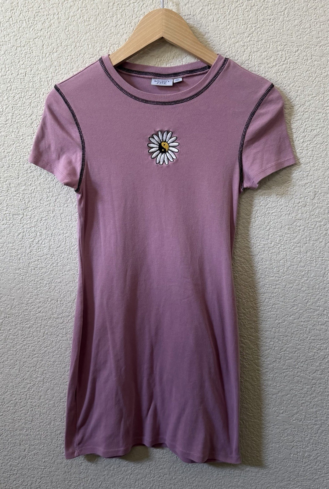 Mighty Fine (M) Embroidered Yin Yang Daisy Y2K Inspo Dress Dusty Rose 100%Cotton
