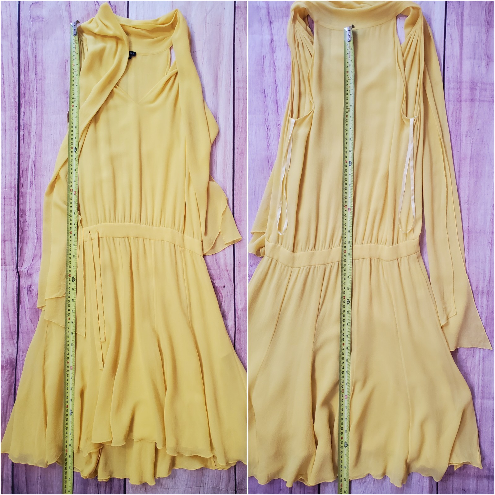 JOSEPH 100% Silk Yellow Halterneck Midi Dress UK 8 FR 36 Tie Neck Designer