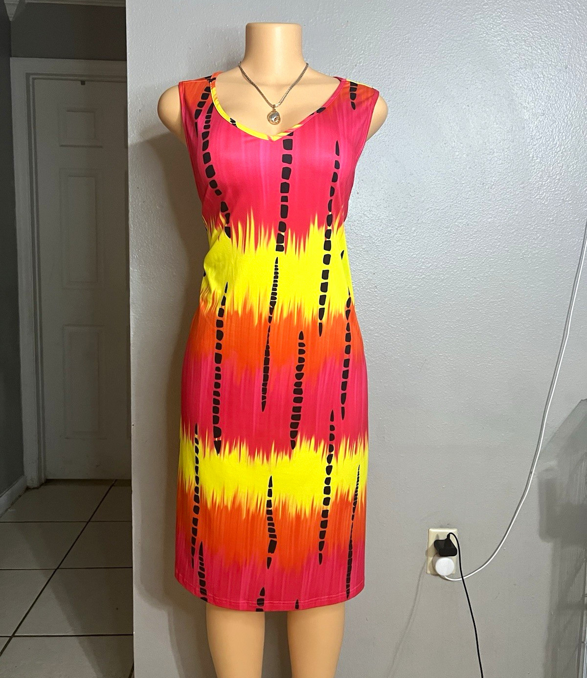 SHEIN Curve Abstract Knit Sheath Dress 2XL V-Neck Sleeveless Stretch Knee