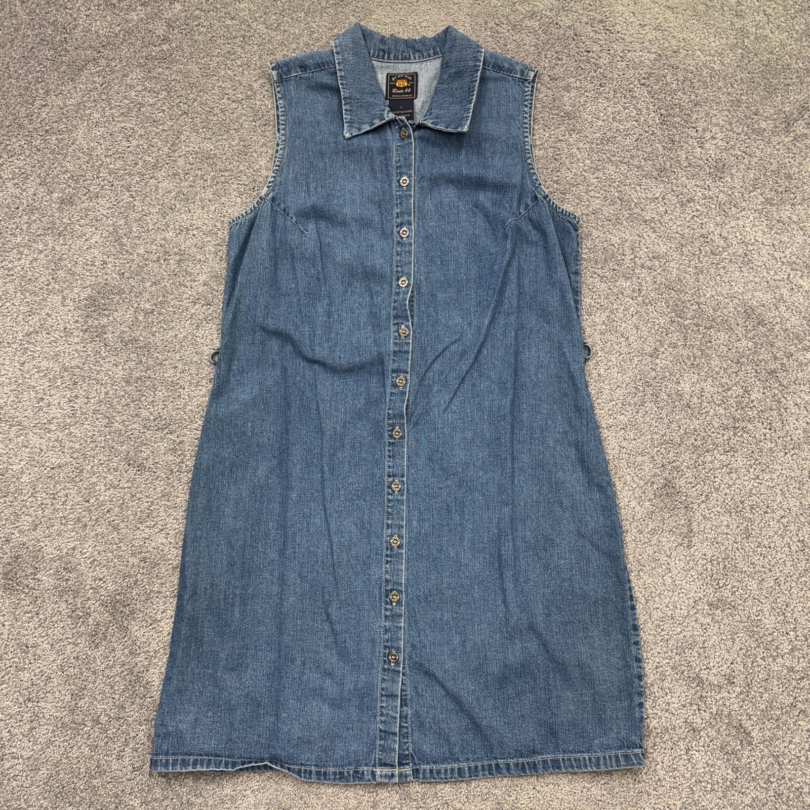 Route 66 Denim Sleeveless Midi Dress Large Button Front Cotton Western Tunic