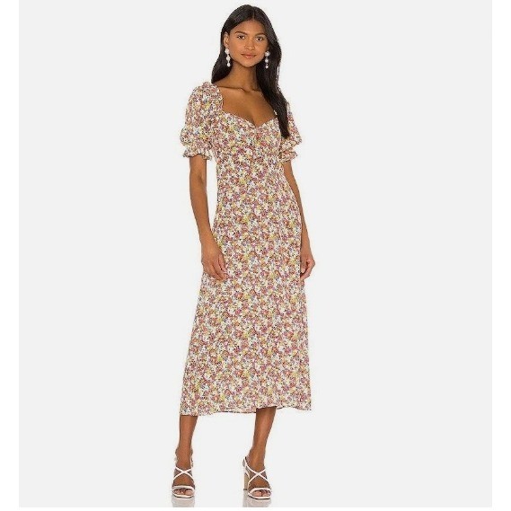 Faithfull The Brand x Revolve Lennox Midi Dress in Red Vionette Floral Sz 6