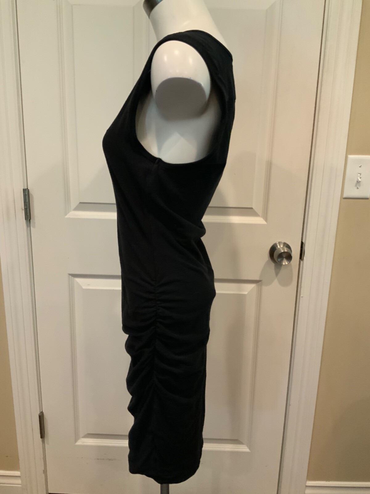 Standard James Press Black Sleeveless Ruched Tank Dress, Size 3 (Large)