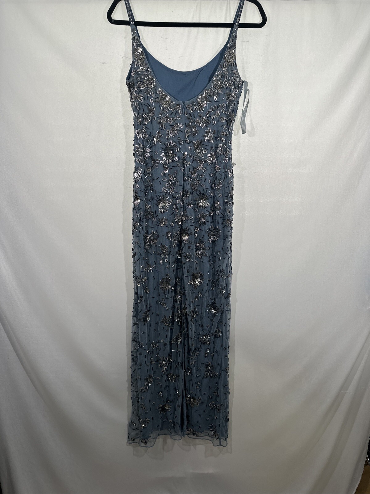NWT Mac Duggal [ 4 ] 5477 Floral Embellished Scoop Neck Evening Gown Slate Q1001