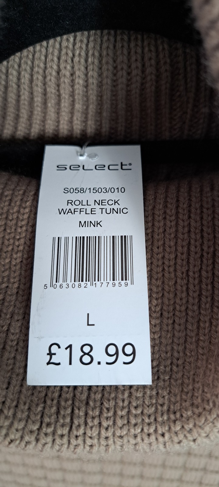 BNWT Select Mink Roll Neck Waffle Knit Tunic Jumper Dress Size L Cosy