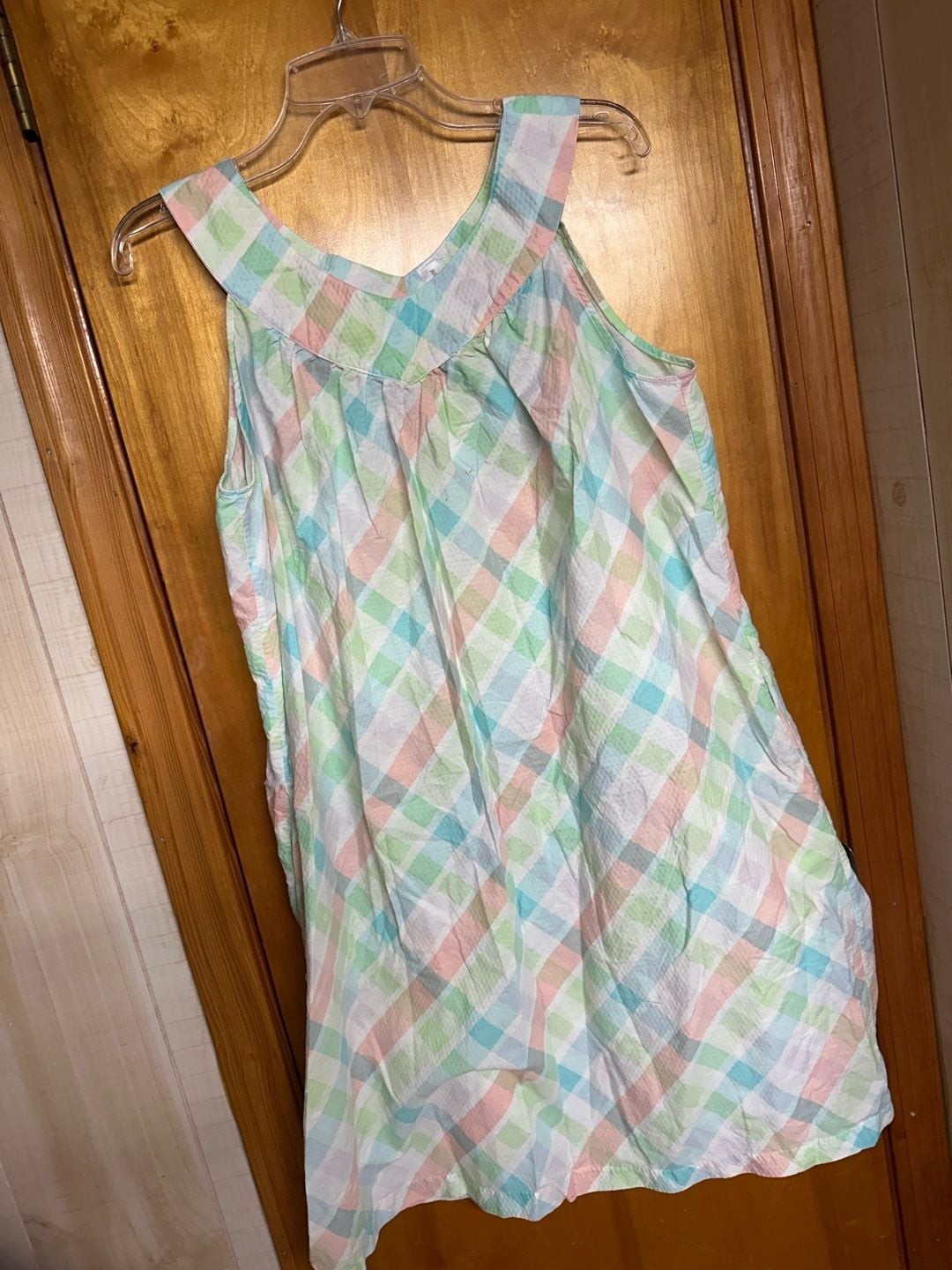 Women’s Pastel Plaid Seersucker Sundress Pink Green Blue Sleeveless