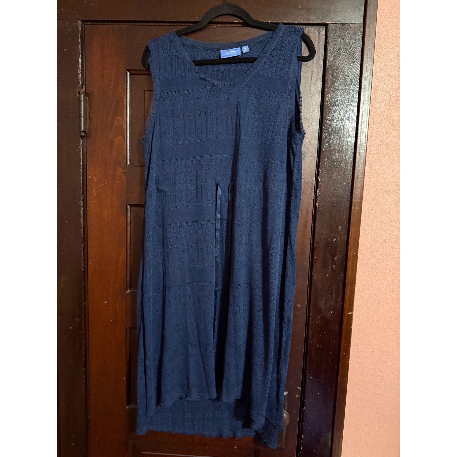Simply Vera Vera Wang Navy Blue Pointelle Knit Sleeveless Drawstring Dress XL