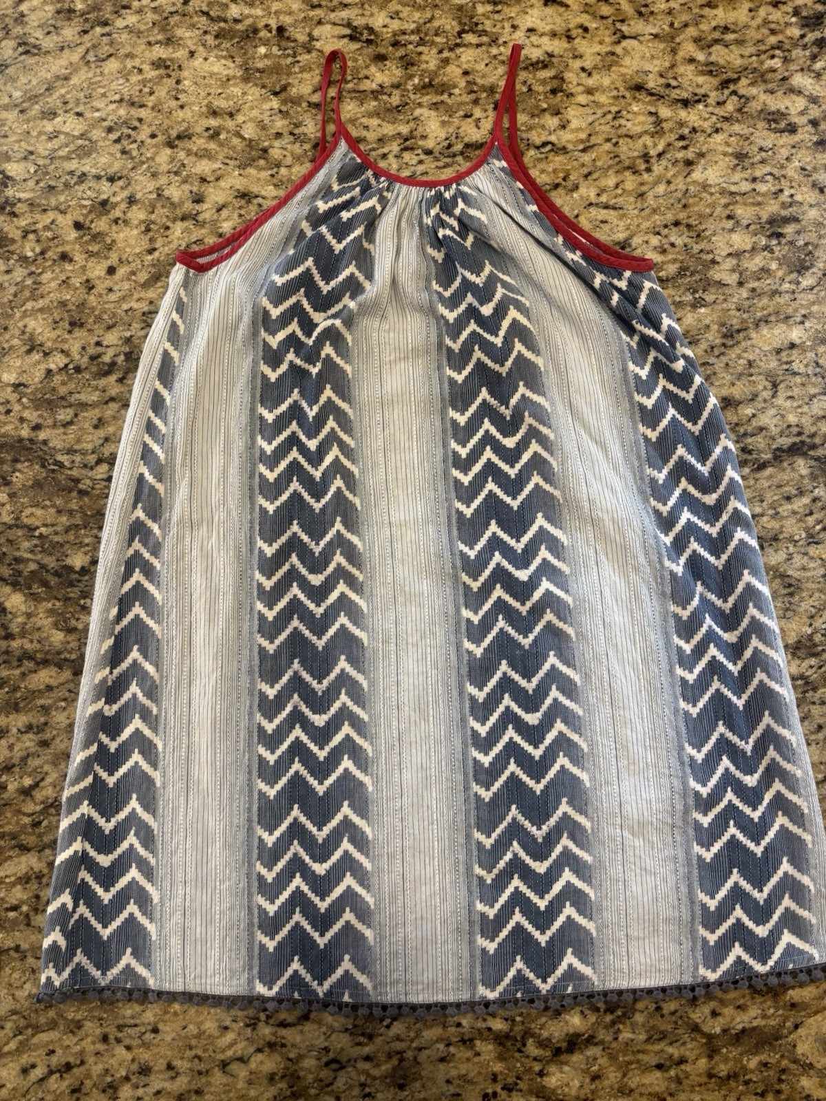 THML Women’s Blue/White/Red Chevron Cotton Spaghetti Strap Boho Tribal Dress S