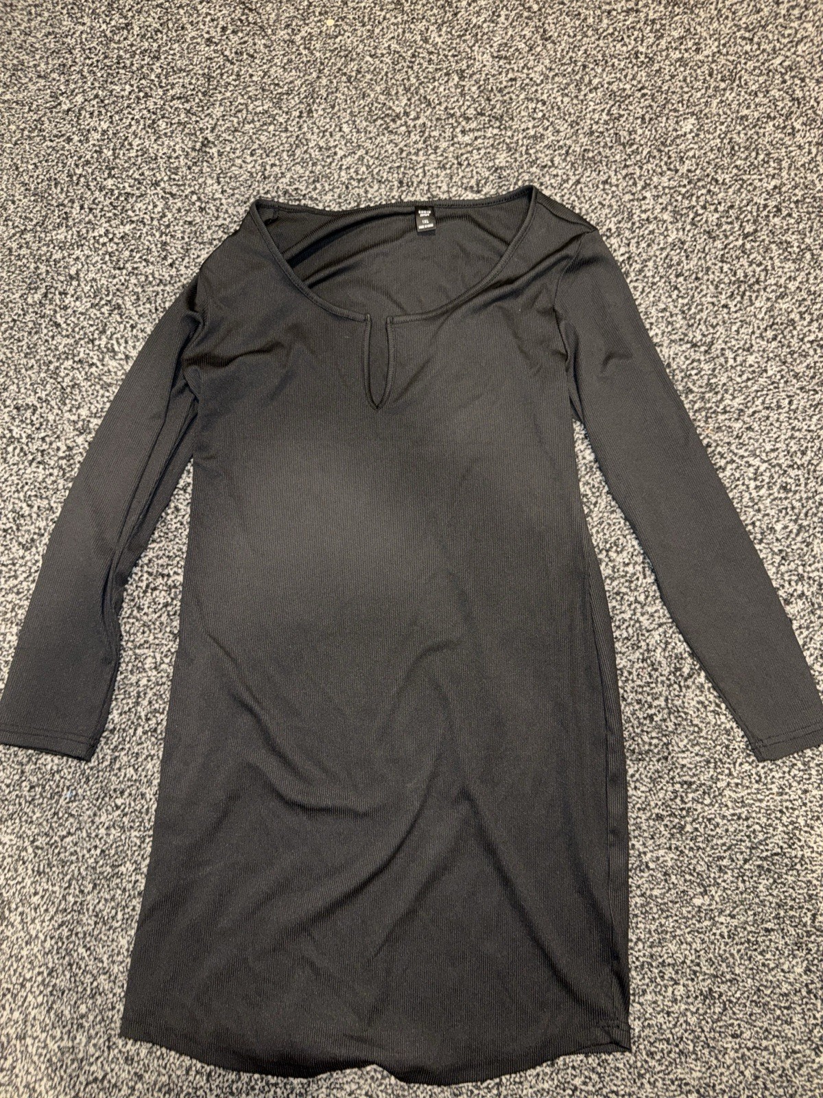 SHEIN CURVE Black Solid Square Neck Long Sleeve Slip Mini Dress Plus 1XL