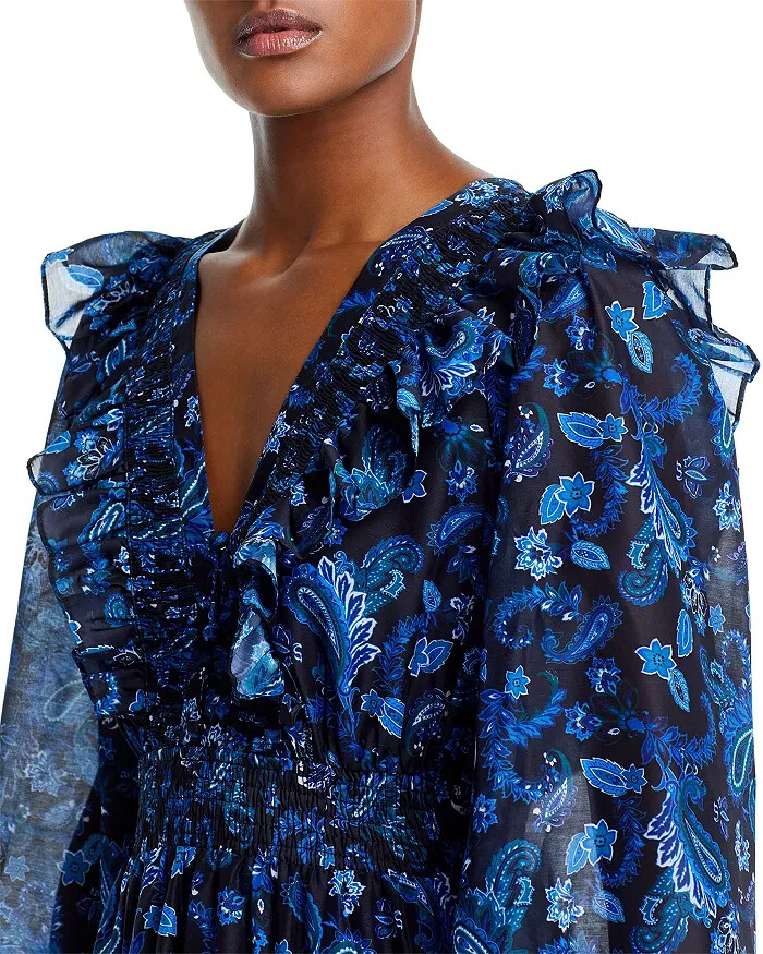 Aqua Blue/Black Paisley Print Tiered Maxi Dress L82014 Womens Size S