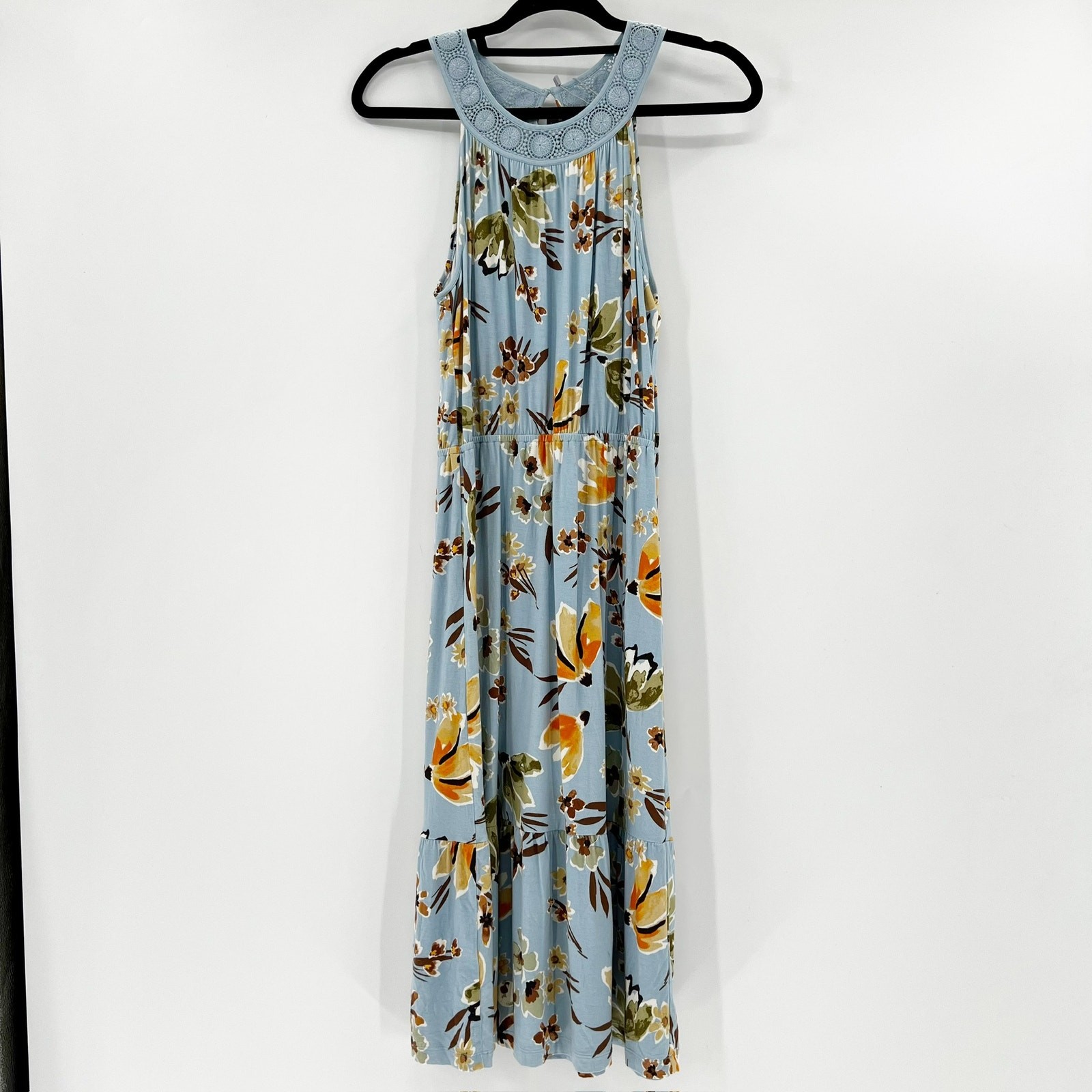 DanielRainn Women’s Blue Floral Sleeveless Crochet Midi Dress Size M
