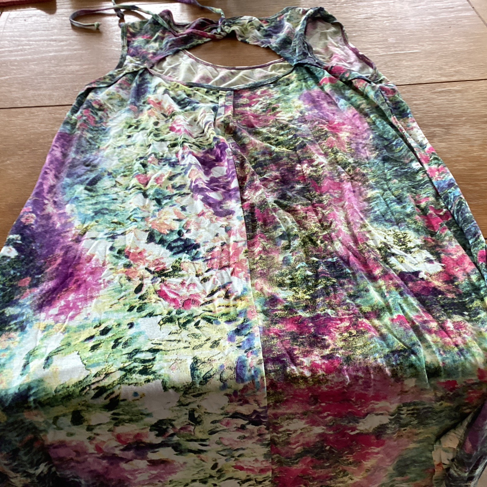 Parsley & Sage Rayon Blend Watercolor SleevelessTie Back Cut out Dress S