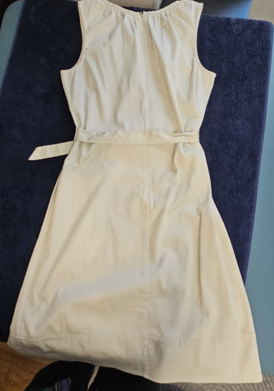 Merona Womens M Ivory/Beige Sleeveless Knee Length Dress Tie Waist Back Zip EUC