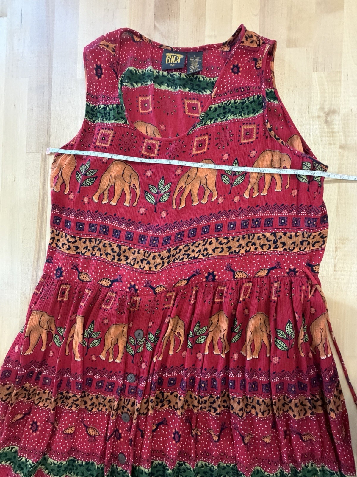 Bila Vintage Sleeveless Maxi Dress Boho 100% Rayon Elephant Print Safari Large