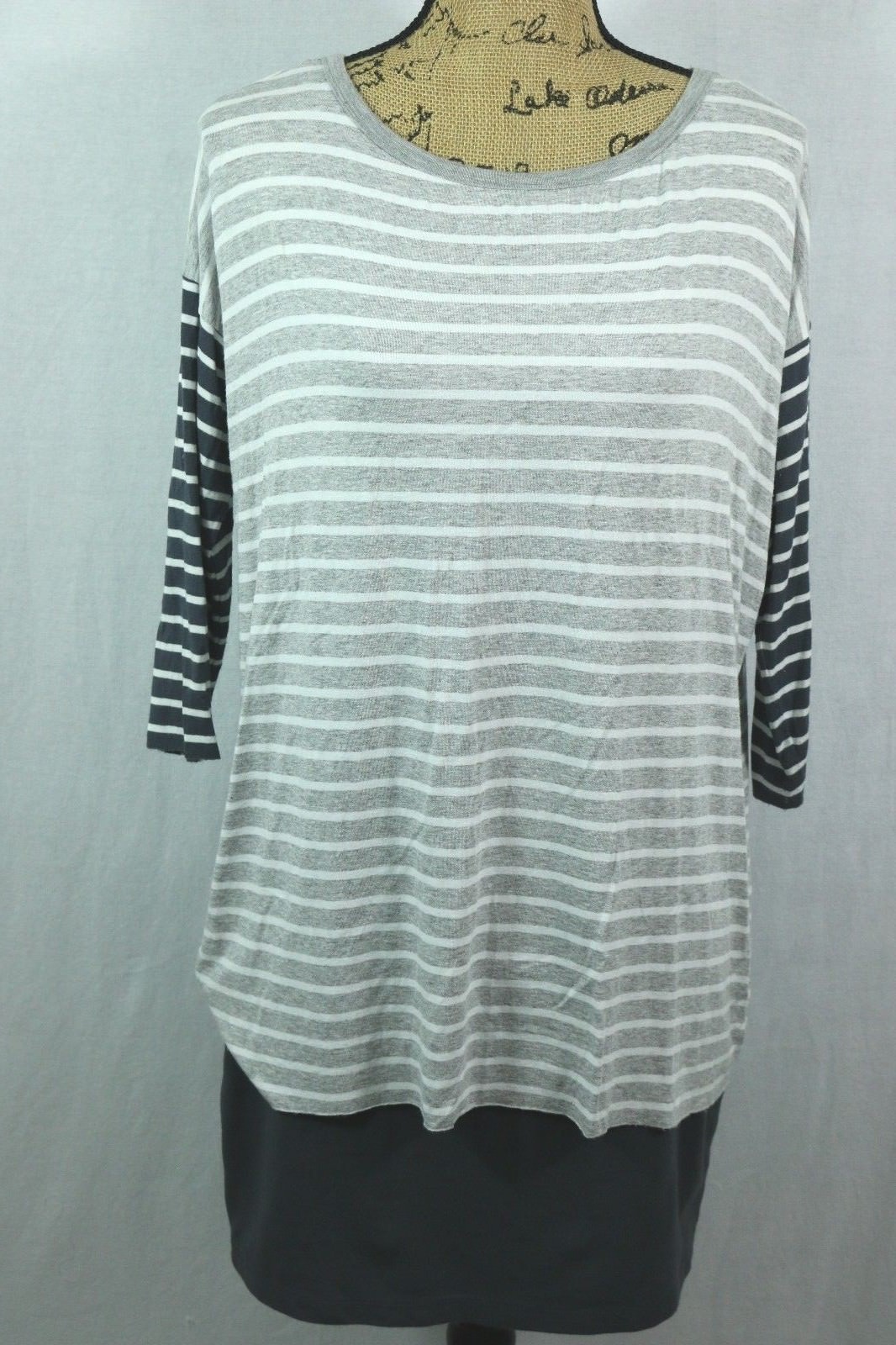 BAILEY 44 Knit Dress Size Small Layered Look Rayon Blend Gray White Stripe Lined