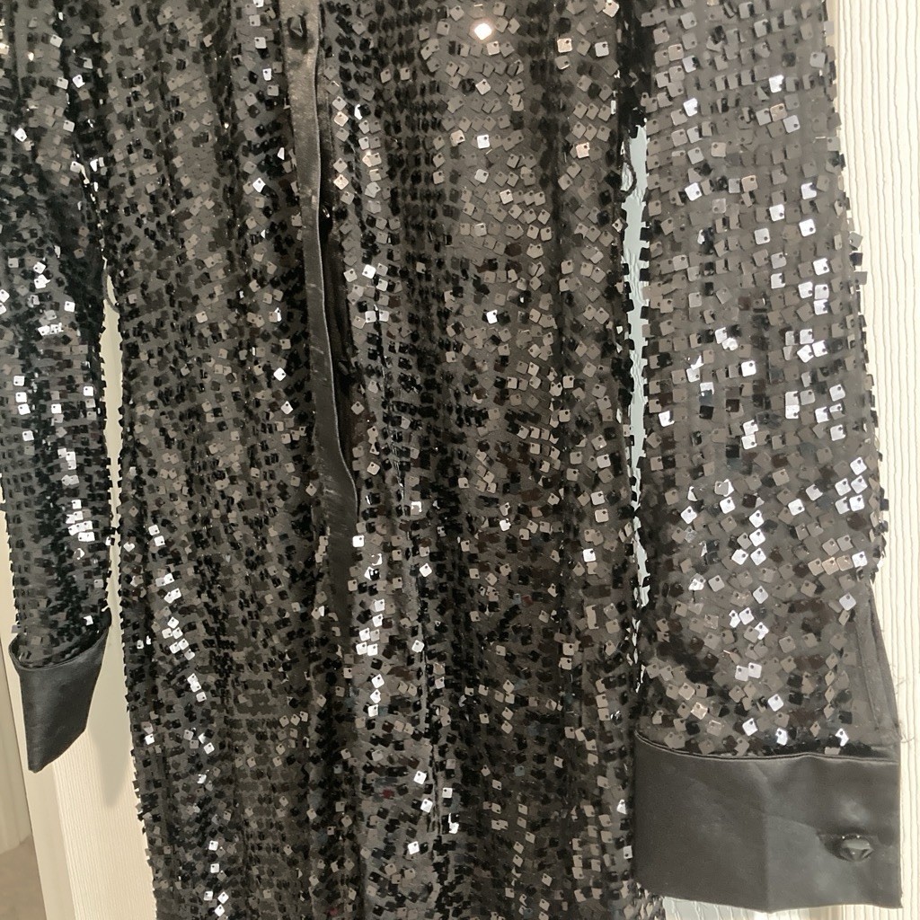 New York & Company Black Sequin Button Dress M Short