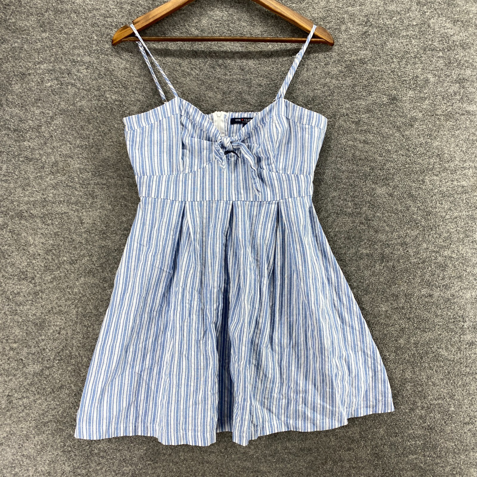 One Clothing Dress Women L Blue Striped Sheath Short V-Neck Zipper Casual