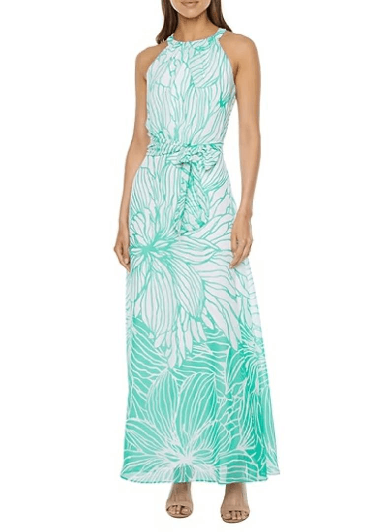 R&K NWT halter maxi dress size 12 green and white