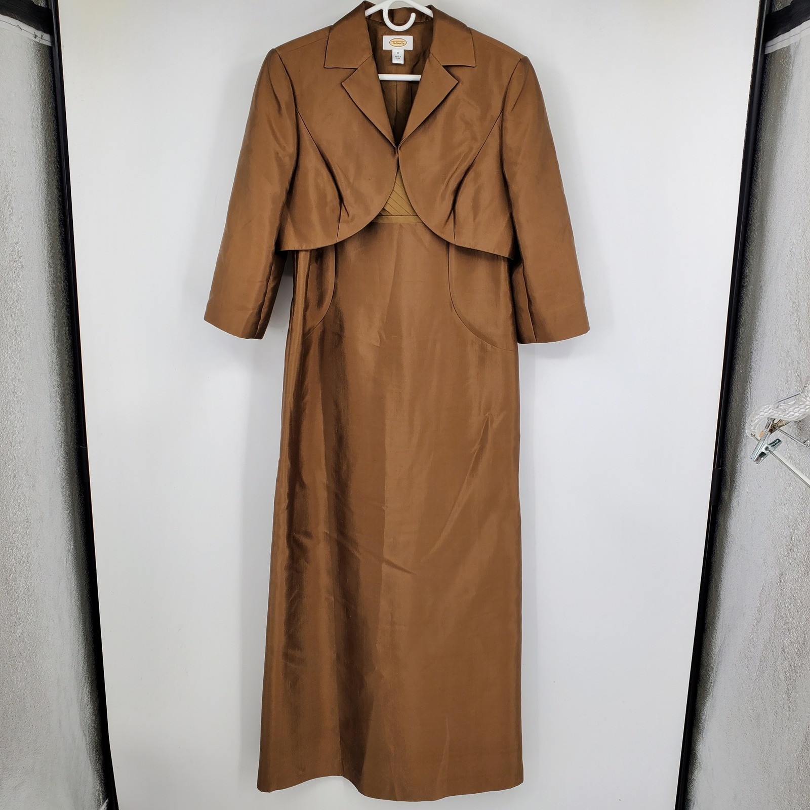 Talbots Brown Silk Dress Matching Bolero Jacket 12 Old Money Quiet Luxury Formal