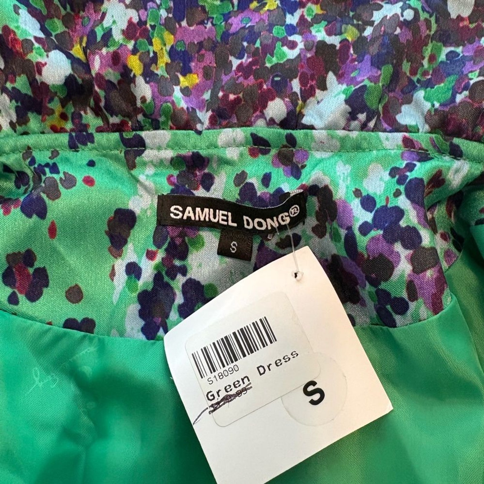 NWT Samuel Dong Sleeveless Bubble Coat Dress Green Black S Standing Collar