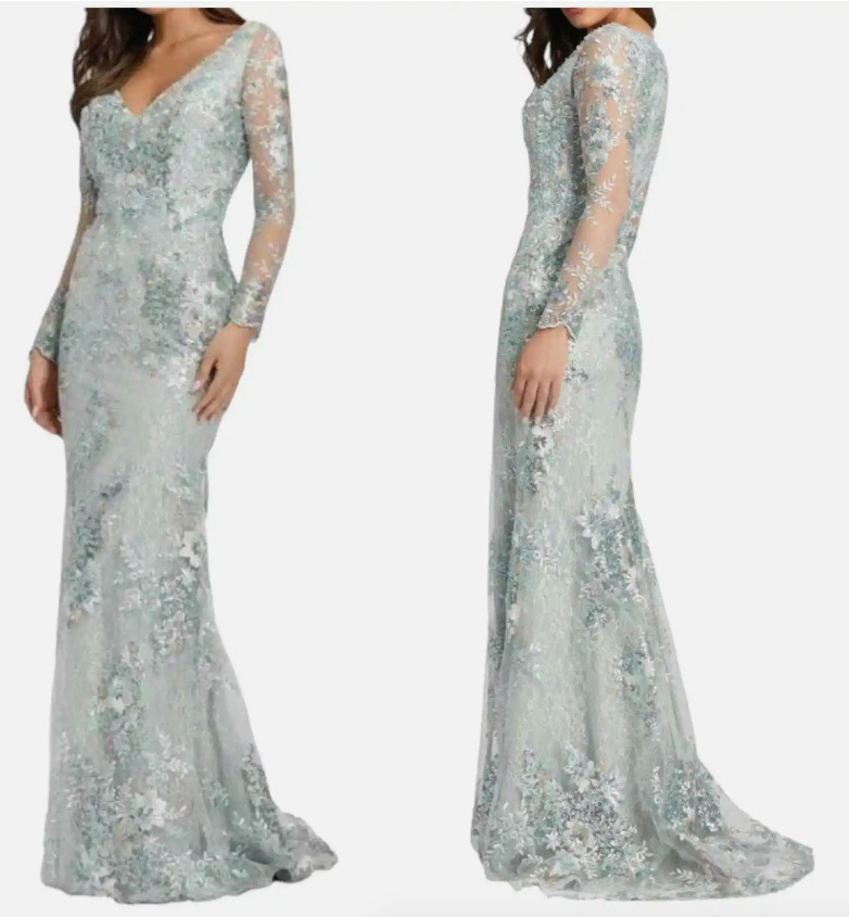 MAC DUGGAL 67539 EMBELLISHED V-NECK ILLUSIONS SEAMIST GOWN sz 16