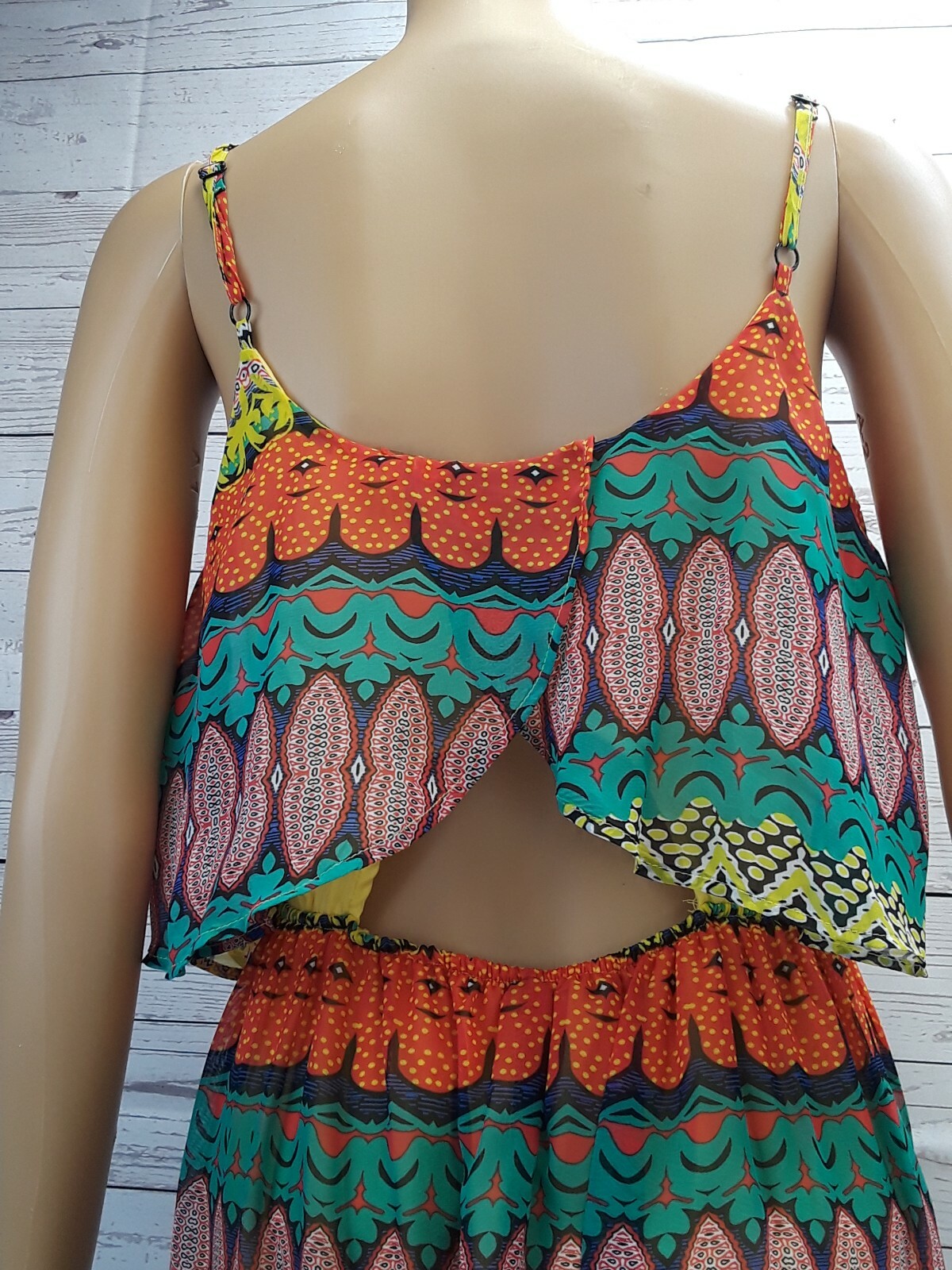 Y2K Red Camel Maxi Dress XS Spaghetti Strap Open Back Multicolor New $46.00