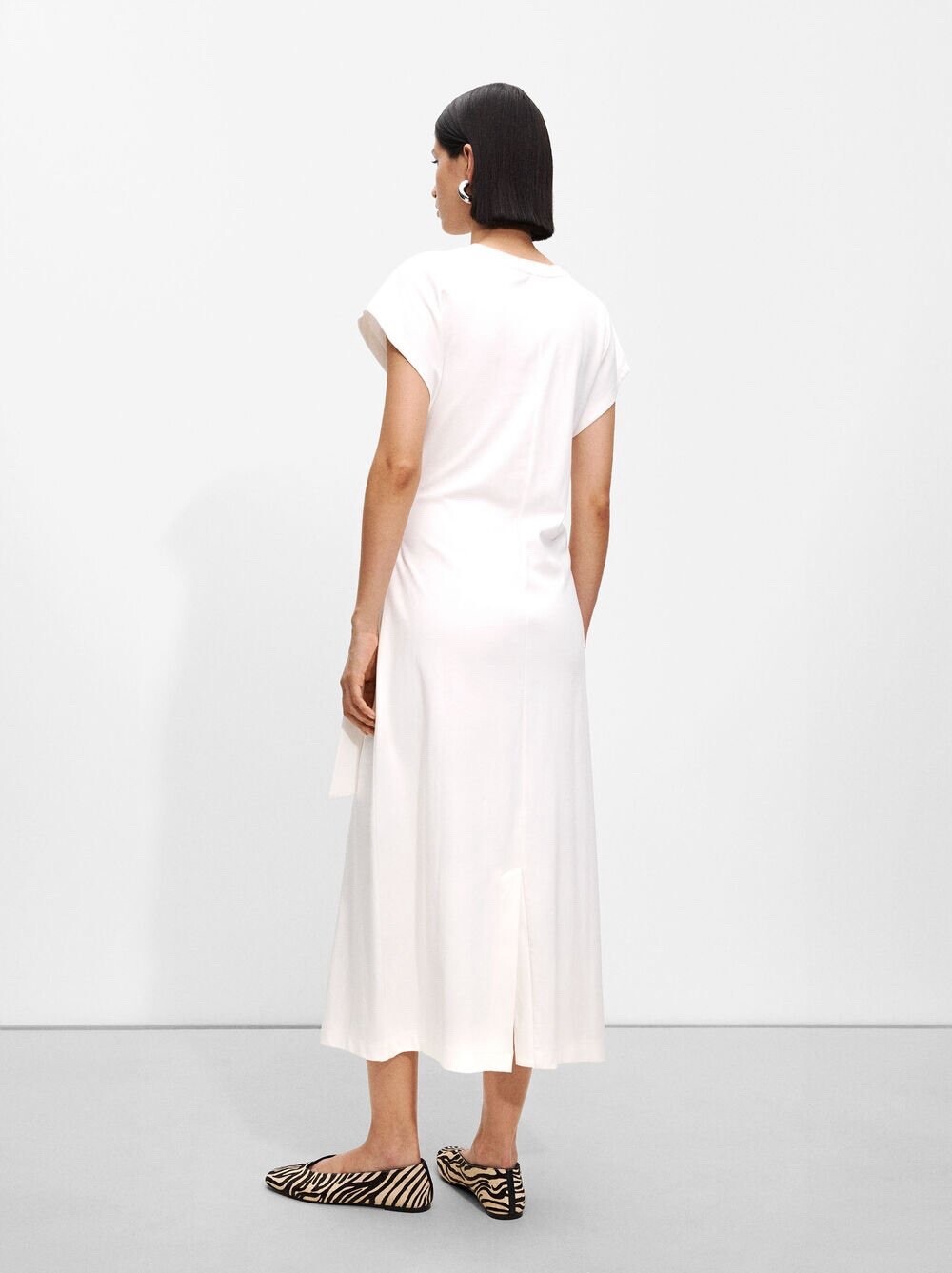 Parfois Womens White Midi Dress With Side Knot Tie Short Sleeve Size XS-S
