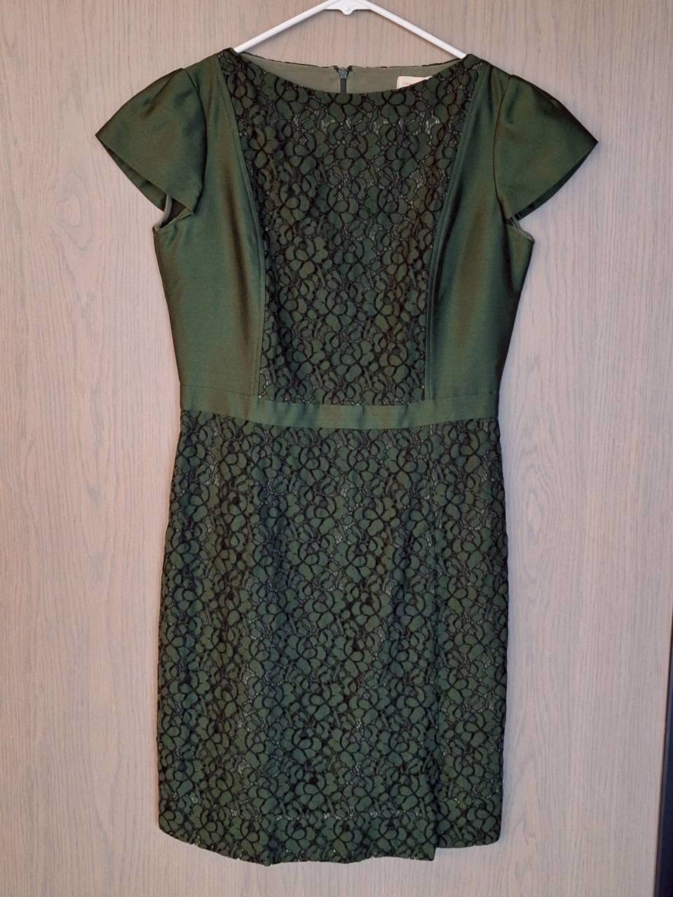 Tory Burch Mariana Satin Jacquard Green Sheath Dress Women’s Sz 8