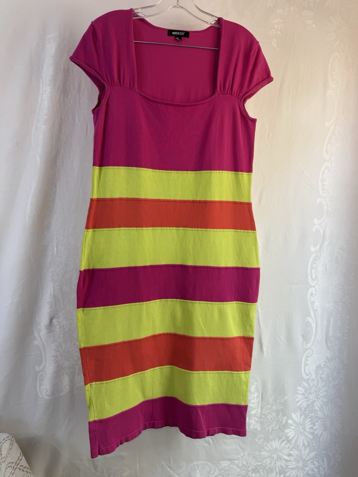 Metrostyle Color Block Body Con Dress Pink Neon Yellow Orange Y2K 2000s