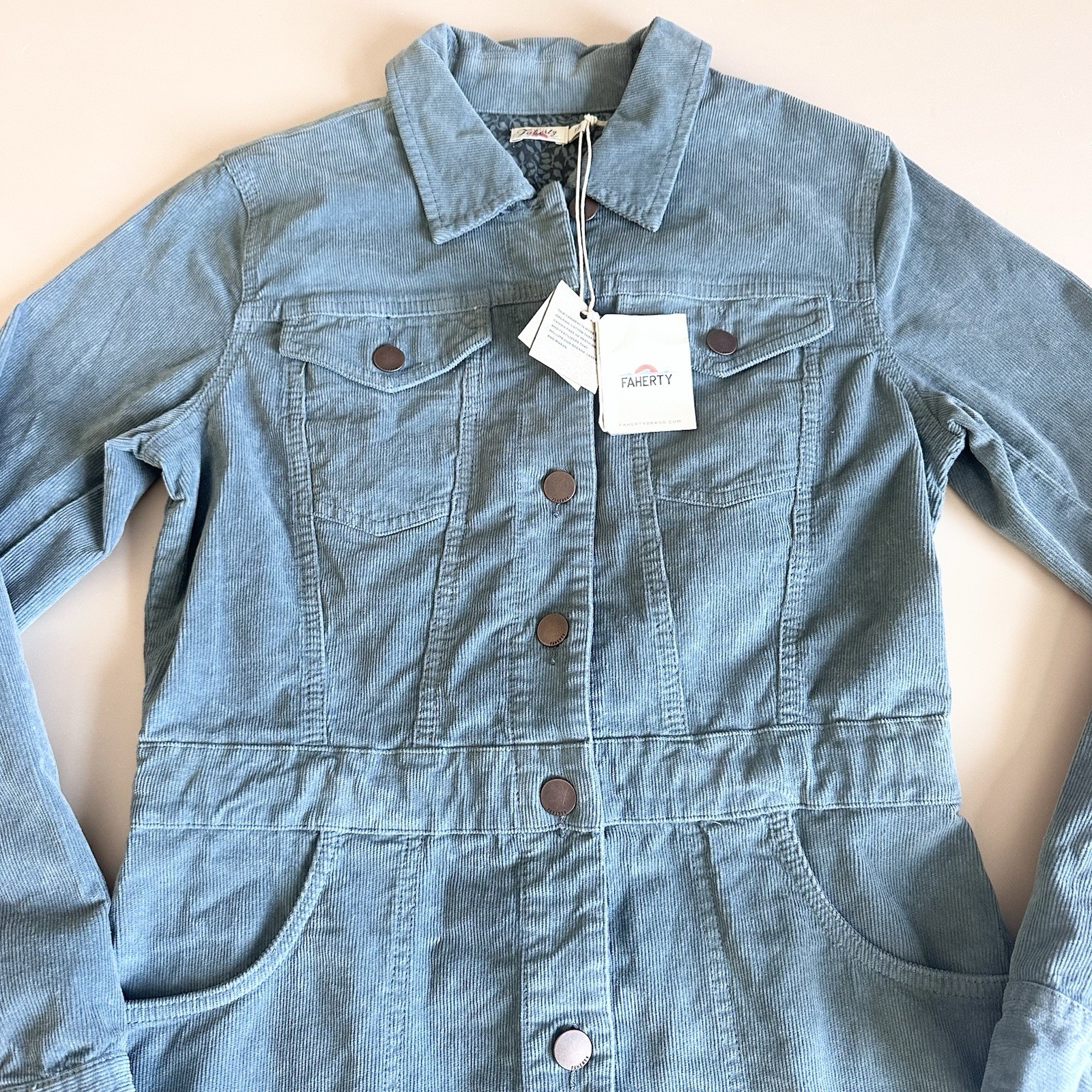 Faherty Cord Stretch Michelle Shirt Dress Corduroy Blue Sz S Organic Cotton NWT