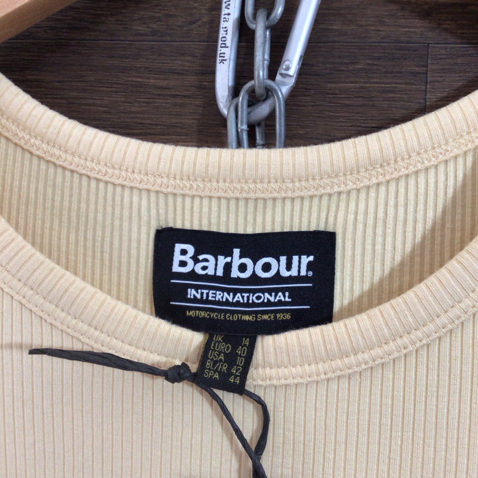 Barbour Int’l Soft Yellow “Lorimer” Ribbed Jersey Midi Dress Size 14 BNWT. Read.