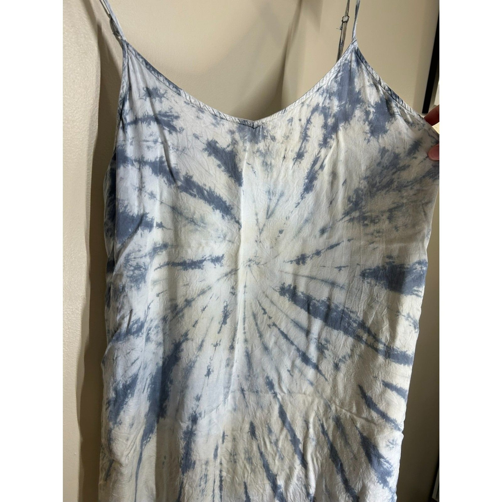 Volcom Tie-Dye Boho Blue Grey Spaghetti Strap Modal Slip Dress Women’s Sz LG
