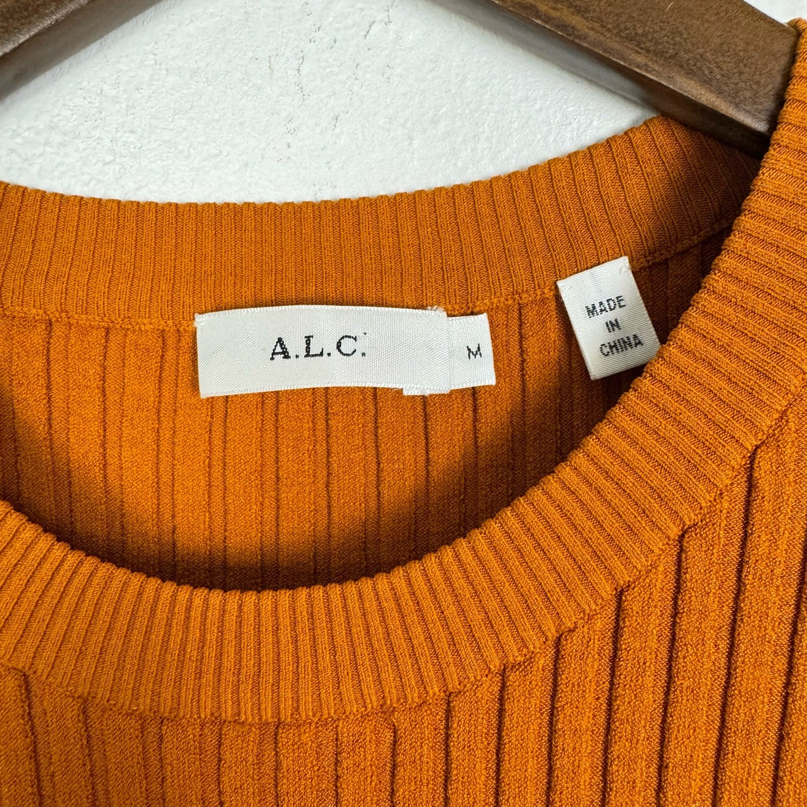 A.L.C. M Minetta Orange Ribbed Fitted Bodycon Asymmetrical Slit Dress