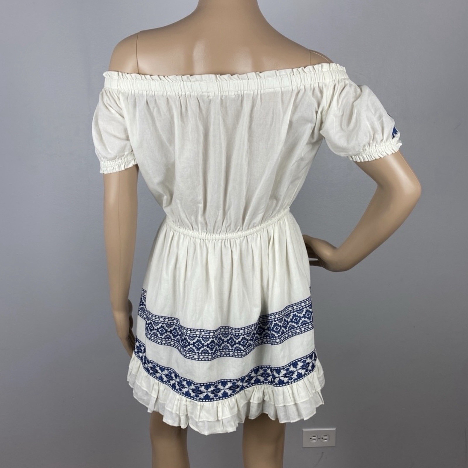 TULAROSA REVOLVE IVORY OFF-THE-SHOULDER EMBROIDERED MINI DRESS SMALL