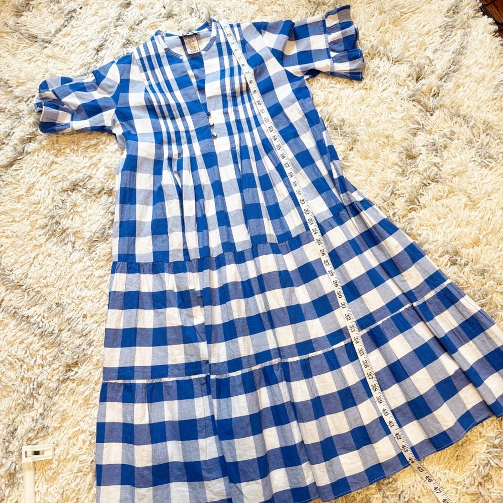 NWTs WHIT TWO ~ Anthropologie | Gingham Tiered Blue/White Midi Dress Size Small
