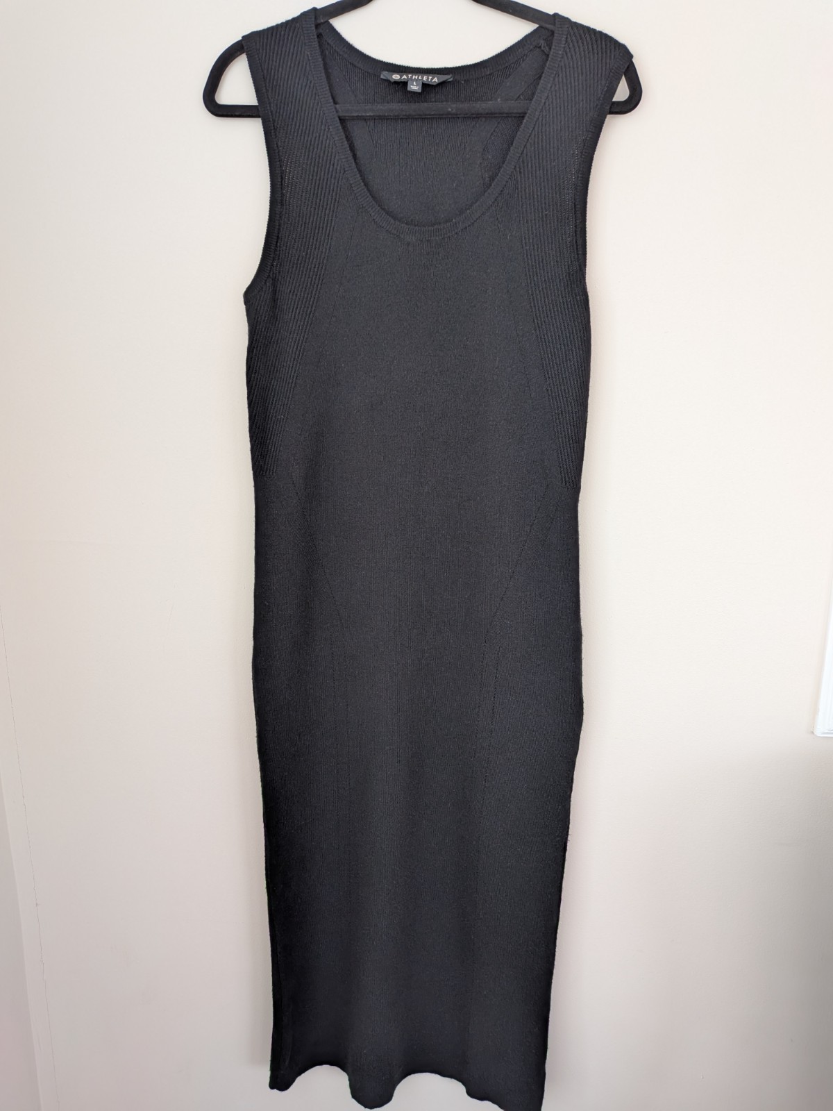 Athleta Merino Wool Midi Sweater Dress Black Sleeveless Ribbed Size L