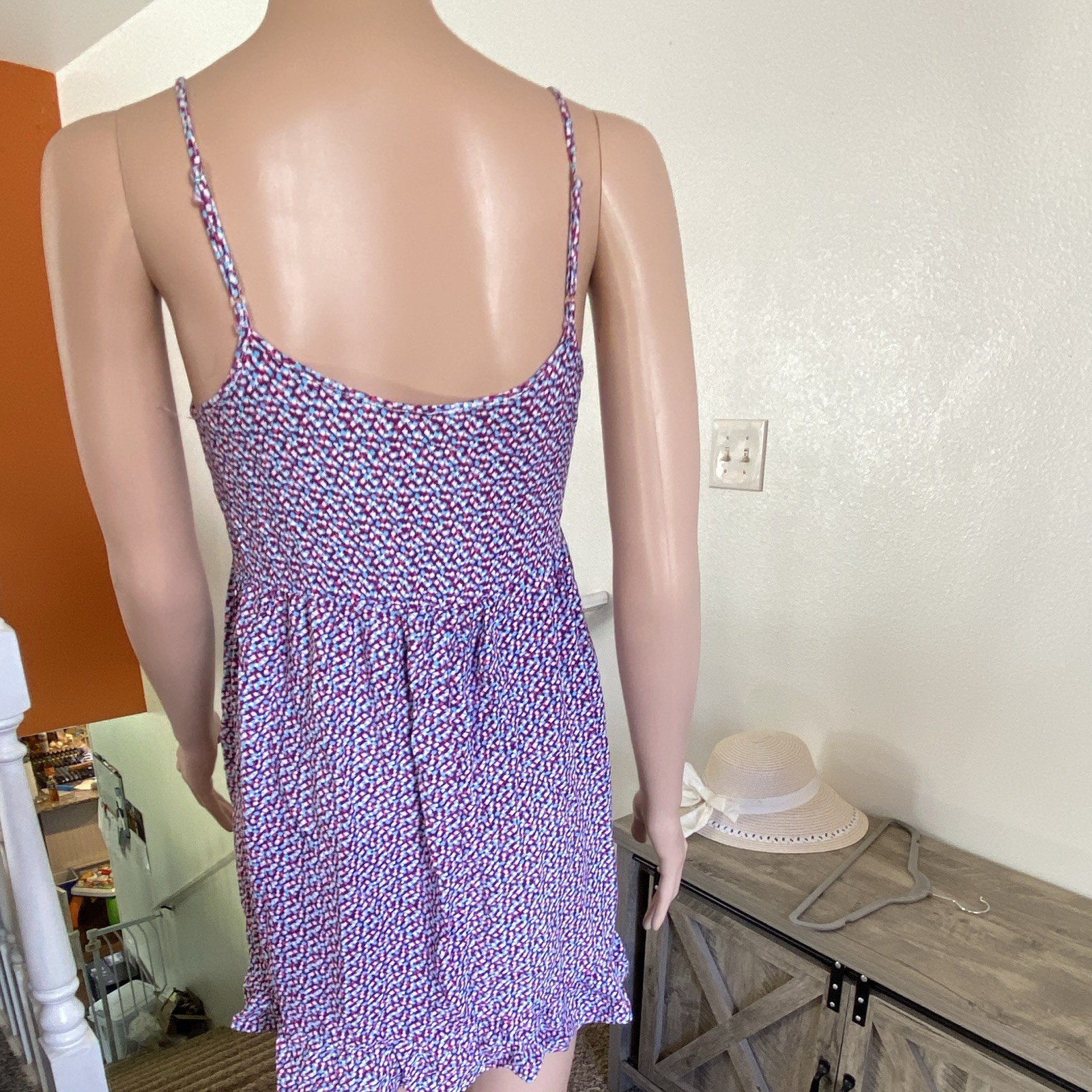 one clothing Purple Abstract Sundress Scoop Neck Strappy Sleeveless Short Size S