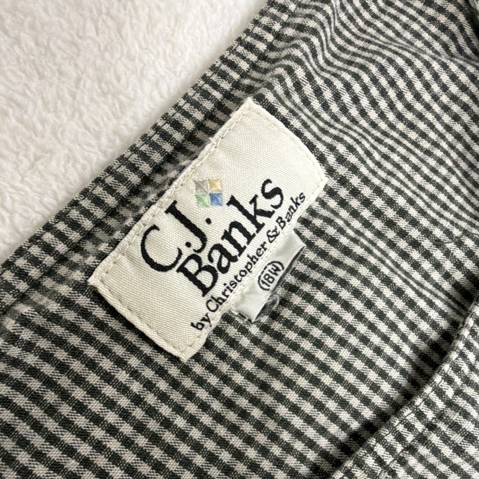 Vintage 2002 C.J. Banks 18W Black White Gingham Dress Sleeveless Embroidered