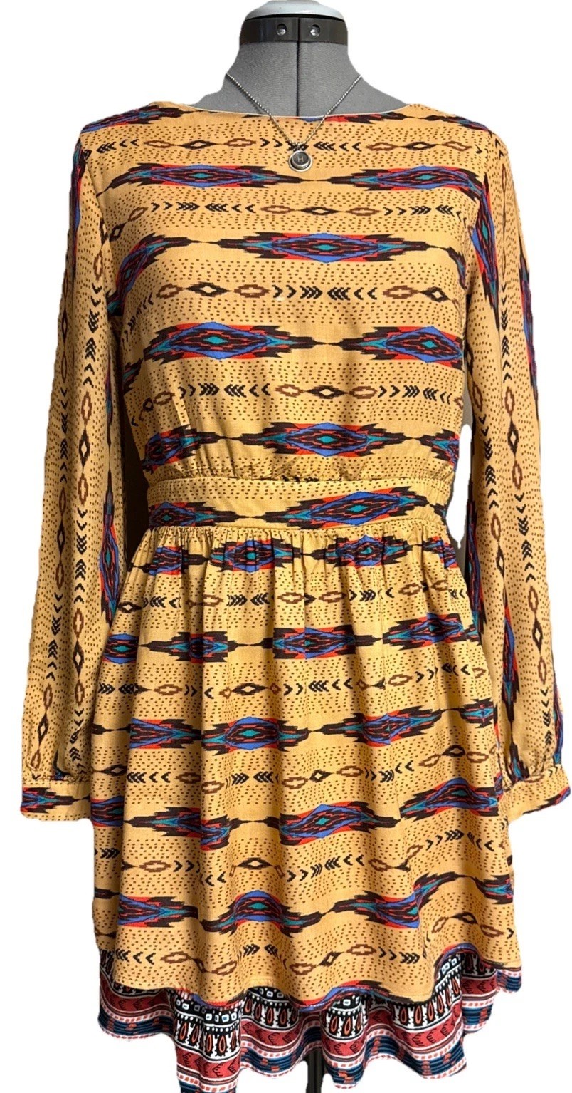 Freeway Vntg Boho Dress Side Zip Size S Style#8418A Pit To Pit 17.5”L 34”anthrop