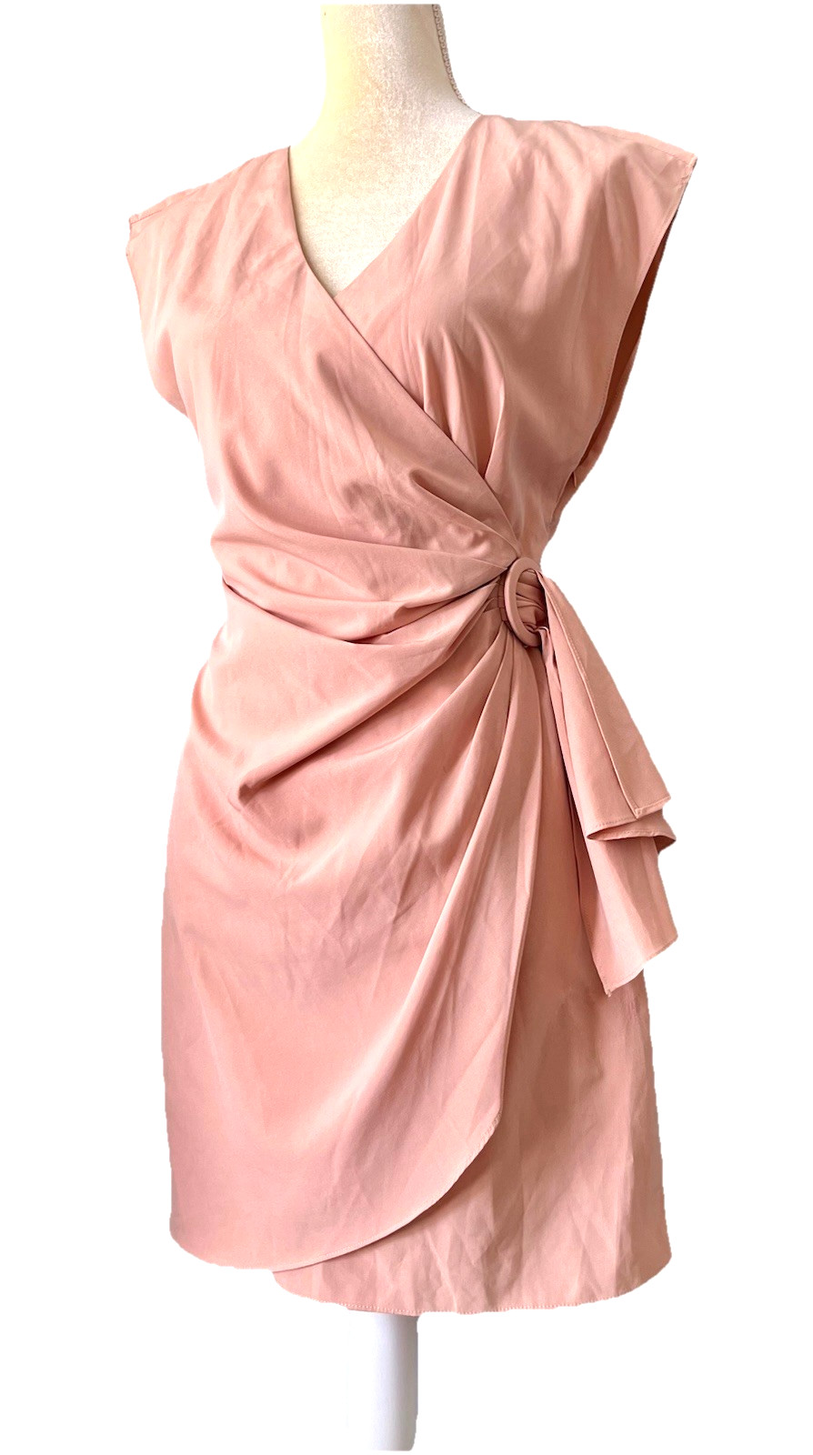 FOREVER 21 Womens Pale-Peach Faux Wrap Dress Stretch Cap Sleeve Layered Dressy M