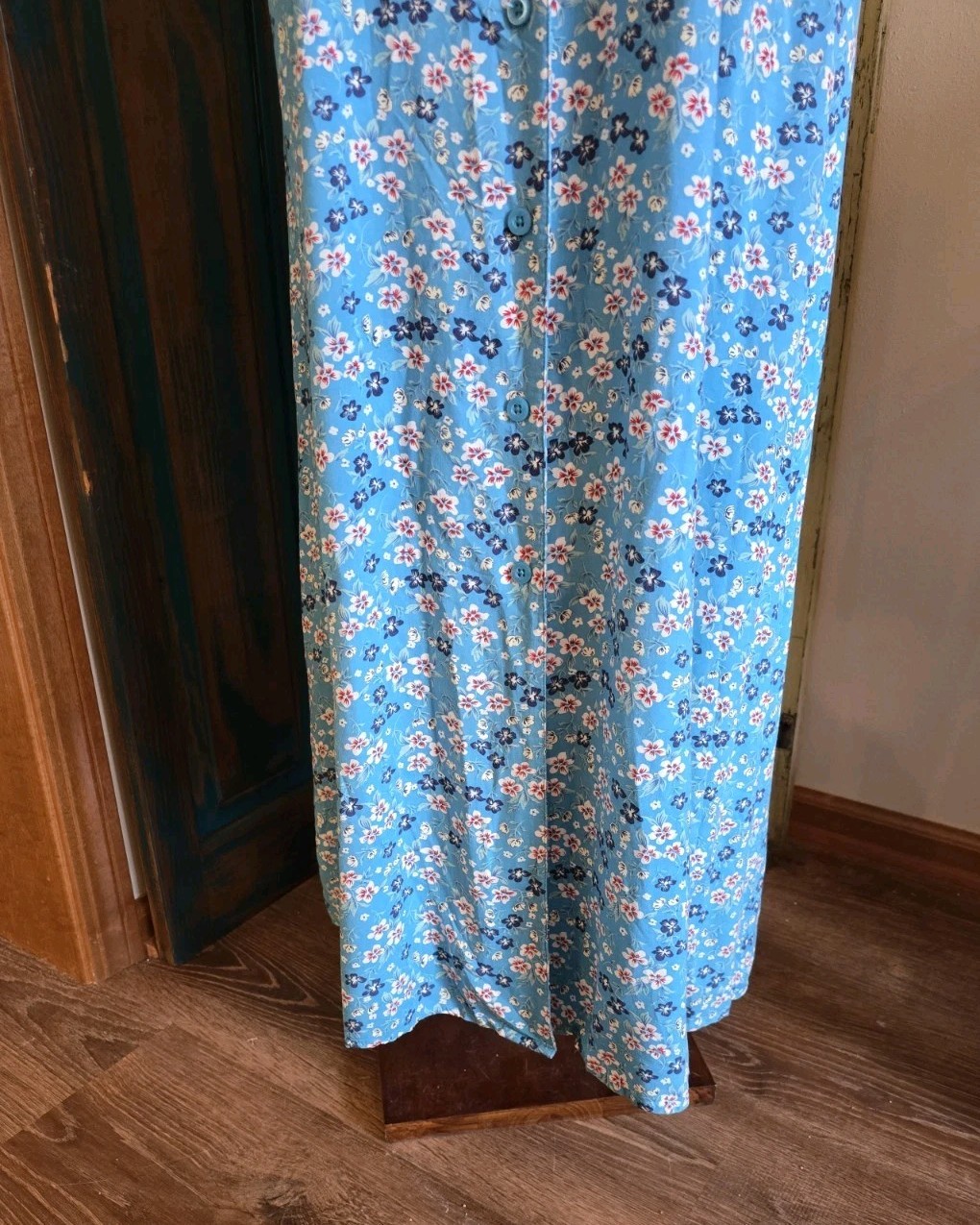 Denim & Co Ditsy Floral Full Button Front Rayon Maxi Dress 1X Blue Cottagecore