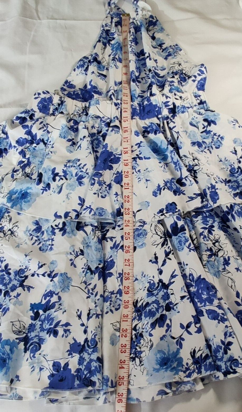 Shein Floral Halter Neck Dress, White & Blue, Layered – Size XL