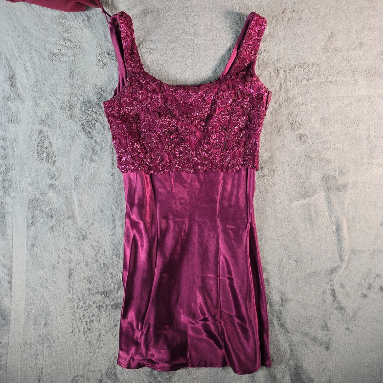 Vintage 1990s/Y2K 5-7-9 Deep Wine Satin Chiffon Wrap Party Dress (Junior’s XS)