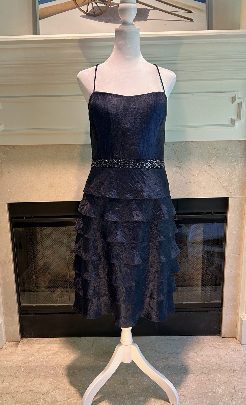 Jessica Howard Women Cocktail Formal Size 12 Tiered navy Spaghetti Straps