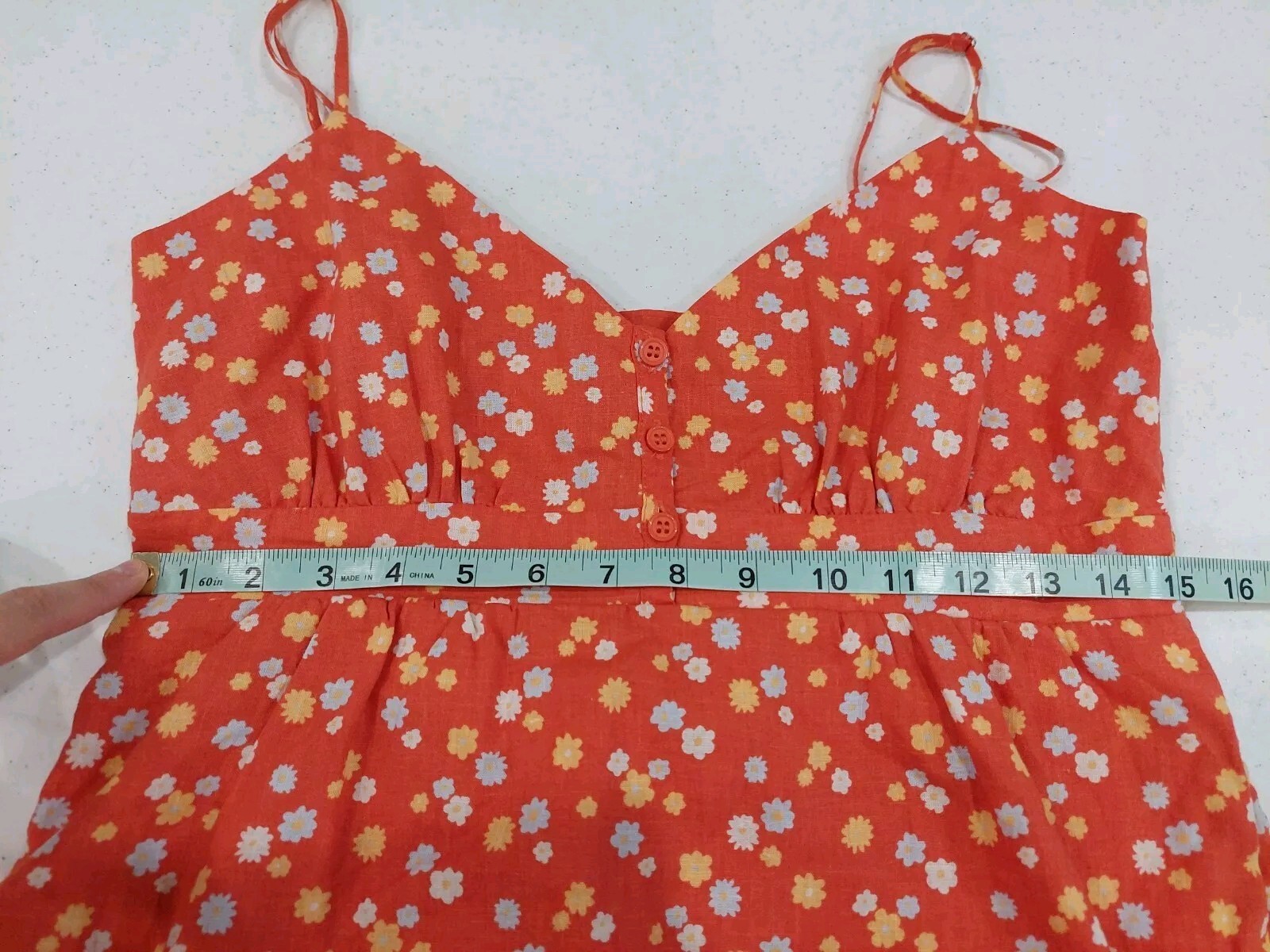 NEW Forever 21 Orange Sun Floral Spaghetti Strap Dress Size L Button Linen NWOT